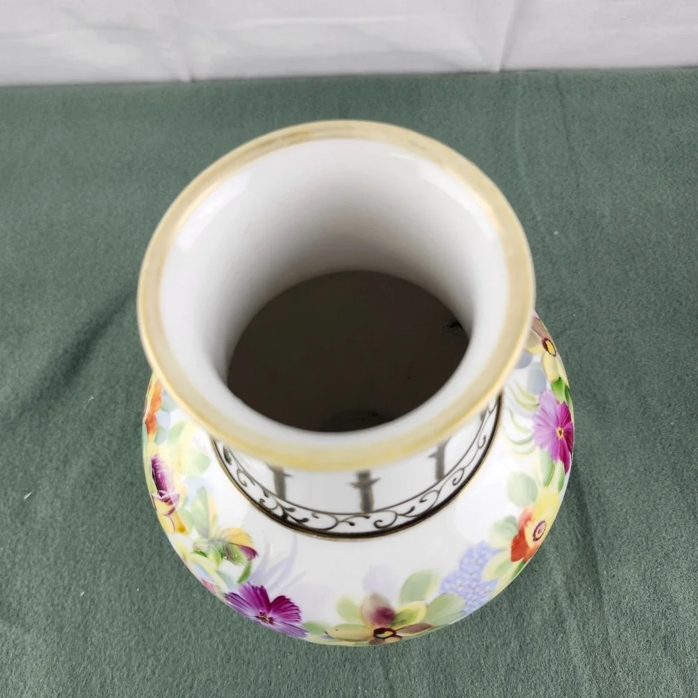 Nippon Hand-Painted Vase Morimura Brothers‎ Floral w/ Vertical Accents